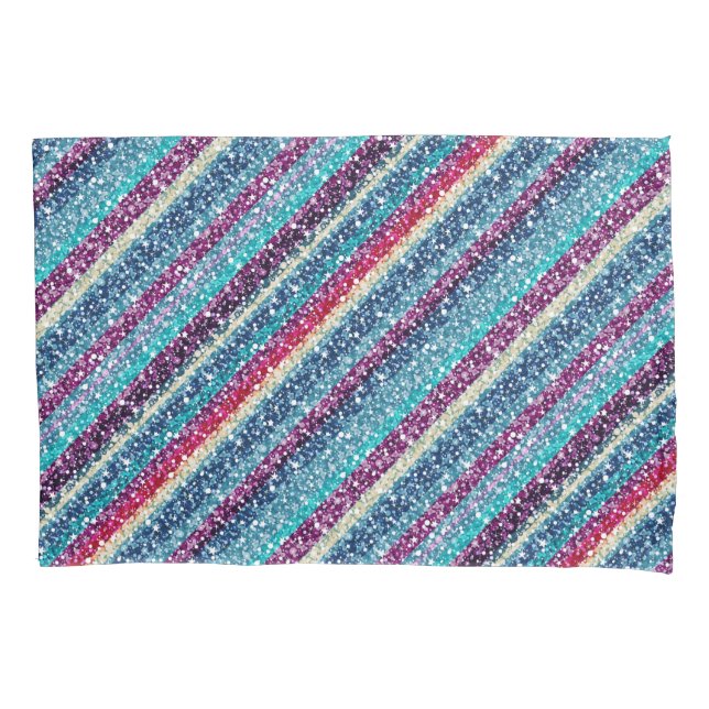 Colourful Retro Stripes Glitter Pattern 2 Blue Tin Pillowcase (Front)