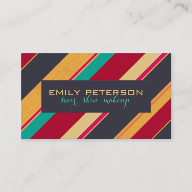 Colourful Retro Stripes Pattern Business Card (Front)