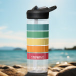 Colourful Retro Stripes - Rainbow - Block Name Water Bottle<br><div class="desc">A funky, retro stripe design in rainbow colours - For advanced users, you can click on the edit/customise button and change the colours of the lines. At the bottom, an optional place for your name in a handwriting block font - makes a personal gift or a bottle you won't want...</div>