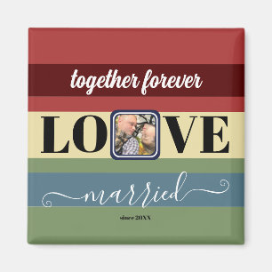 Colourful Retro Stripes Single Couple Photo Magnet