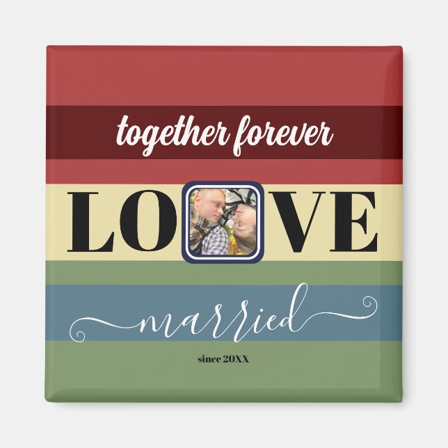 Colourful Retro Stripes Single Couple Photo Magnet (Front)