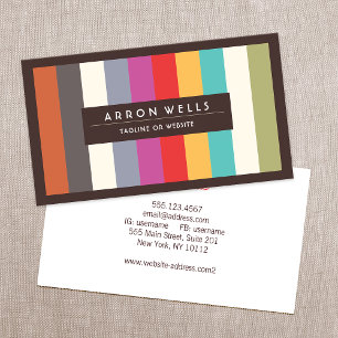 Colourful Retro Stripes Striped Business Card