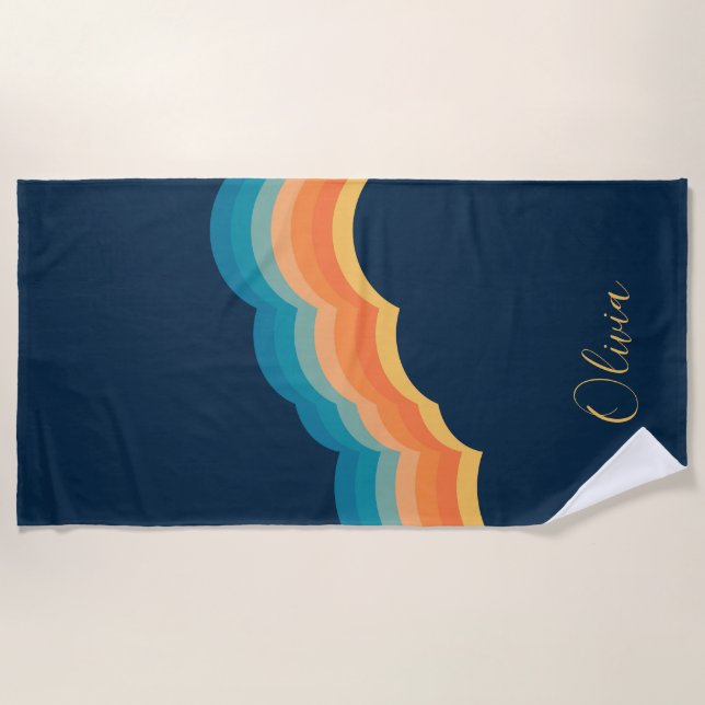 Colourful retro style clouds design beach towel (Front)