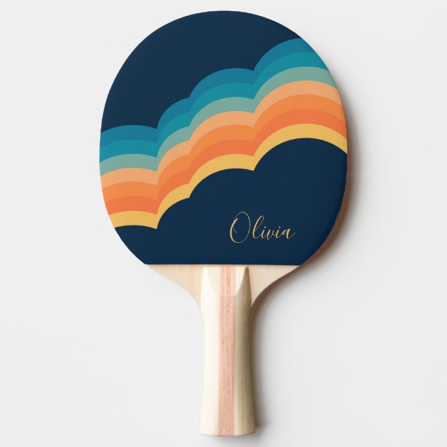 Colourful retro style clouds design ping pong paddle (Front)