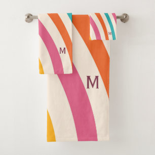 Colourful retro style curves bath towel set