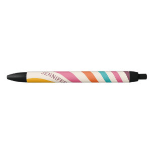 Colourful retro style curves  black ink pen