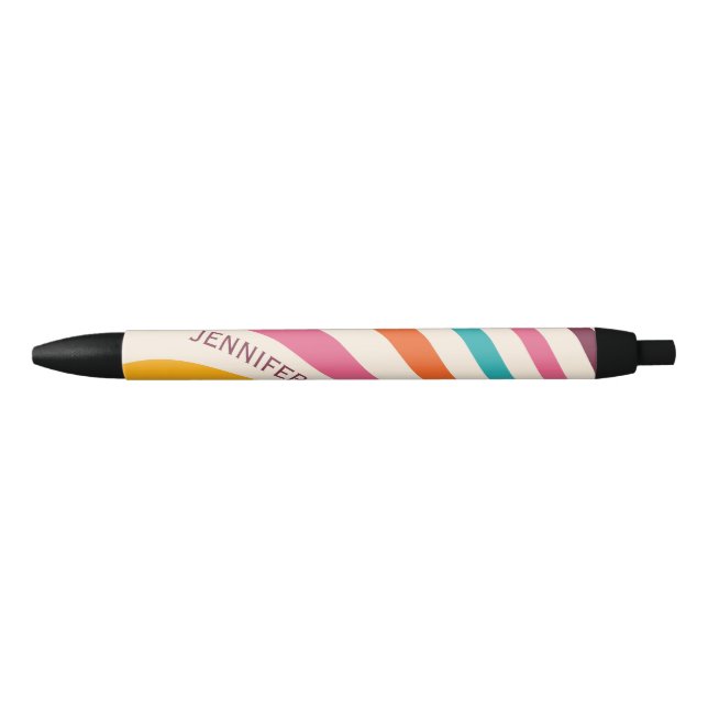 Colourful retro style curves  black ink pen (Front)