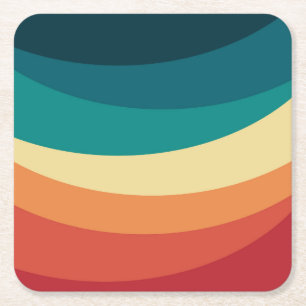 Colourful retro style curves design square paper coaster