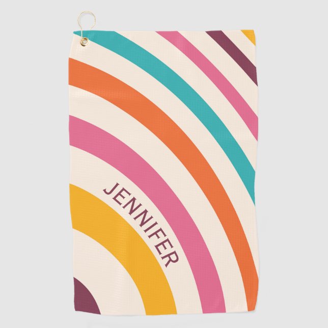 Colourful retro style curves golf towel (Front)