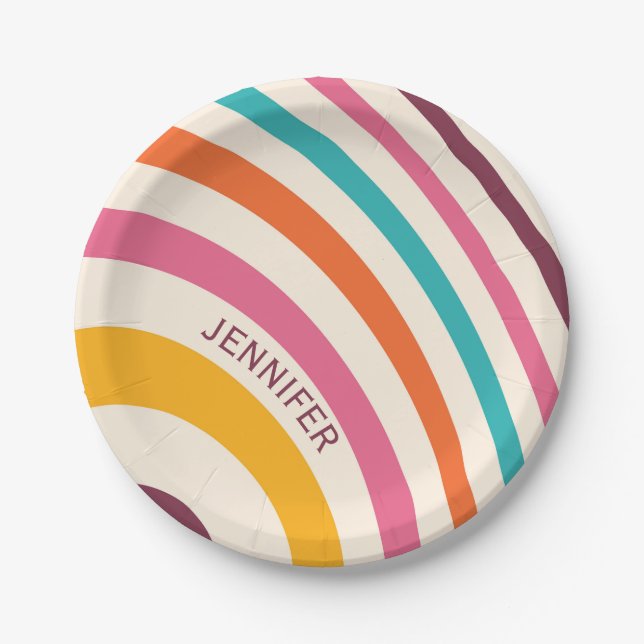 Colourful retro style curves paper plate (Front)