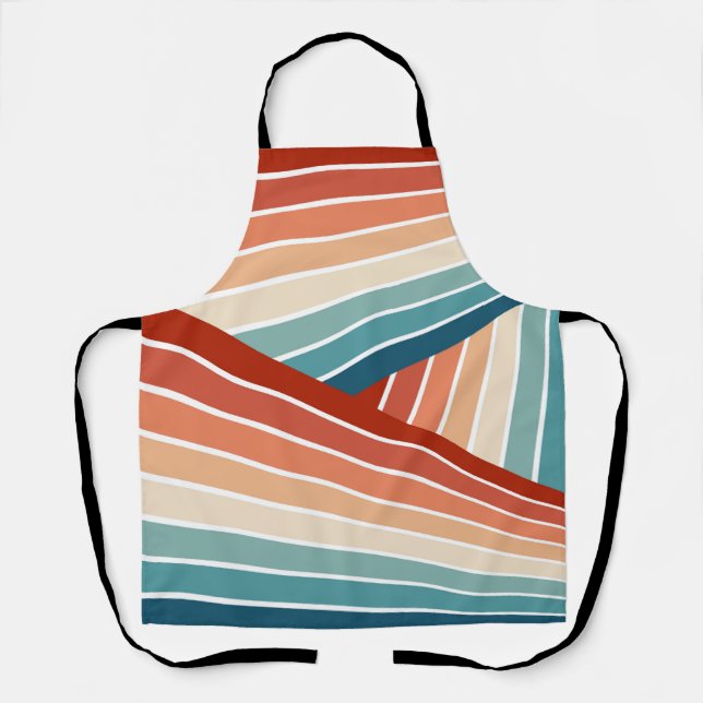 Colourful retro style diagonal rainbow design apron (Front)