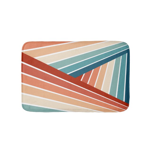 Colourful retro style diagonal rainbow design bath mat (Front)