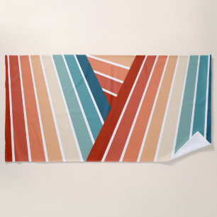 Colourful retro style diagonal rainbow design beach towel