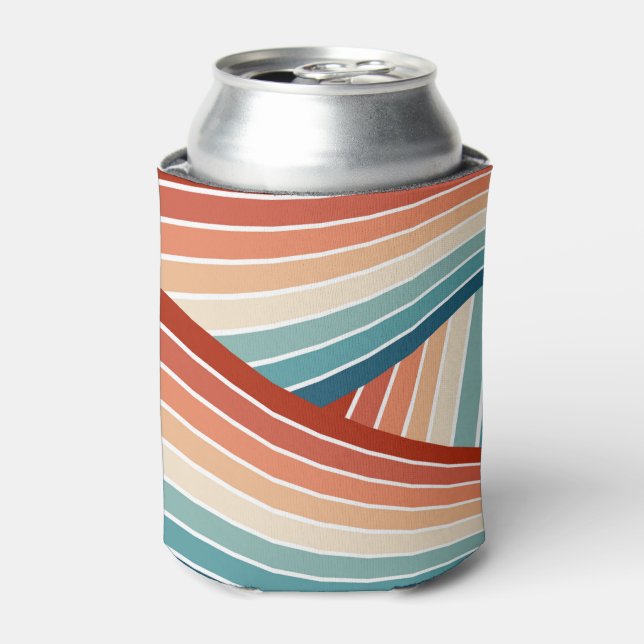 Colourful retro style diagonal rainbow design can cooler (Can Front)