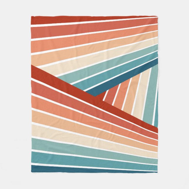 Colourful retro style diagonal rainbow design fleece blanket (Front)
