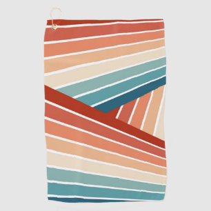 Colourful retro style diagonal rainbow design golf towel