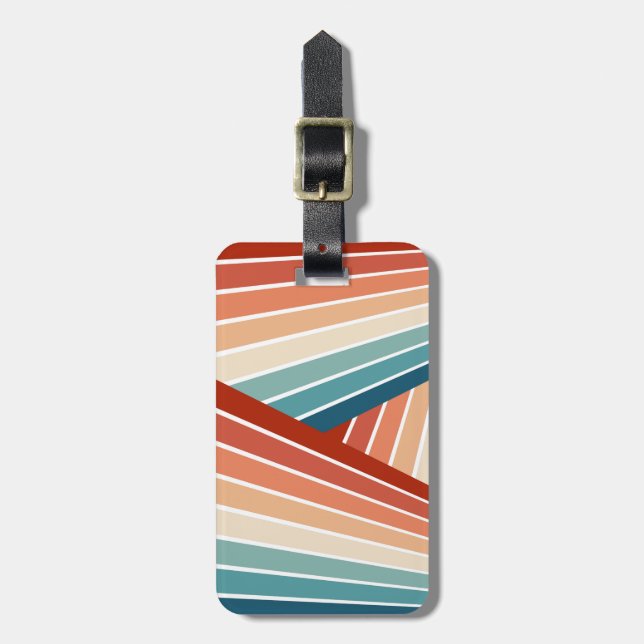 Colourful retro style diagonal rainbow design luggage tag (Front Vertical)