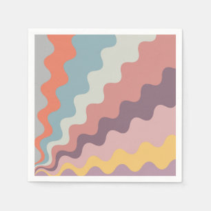 Colourful retro style diagonal waves napkin