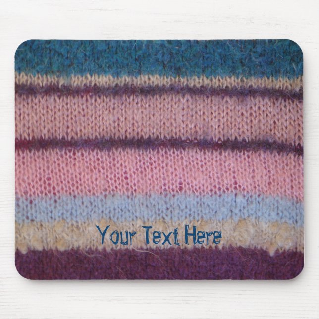 colourful retro style knitted stripes fun knitted mouse mat (Front)