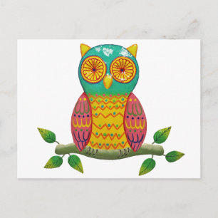 colourful retro style owl design postcard