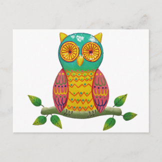 colourful retro style owl design postcard