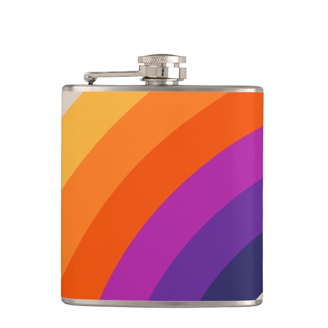 Colourful retro style rainbow art hip flask (Front)