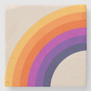 Colourful retro style rainbow art stone coaster
