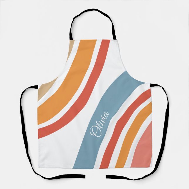 Colourful retro style rainbow design apron (Front)