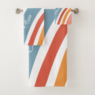 Colourful retro style rainbow design bath towel set