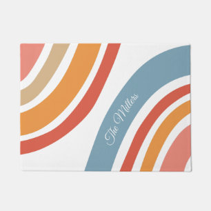 Colourful retro style rainbow design doormat