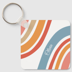 Colourful retro style rainbow design key ring