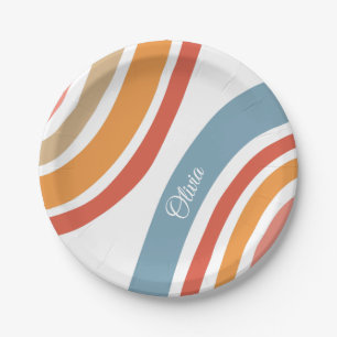 Colourful retro style rainbow design paper plate