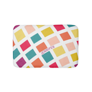 Colourful retro style squares design bath mat