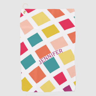 Colourful retro style squares design golf towel