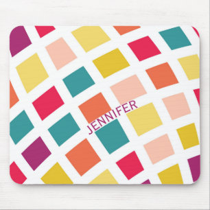 Colourful retro style squares design mouse mat