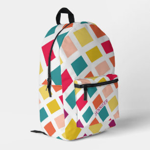 Colourful retro style squares design printed backpack