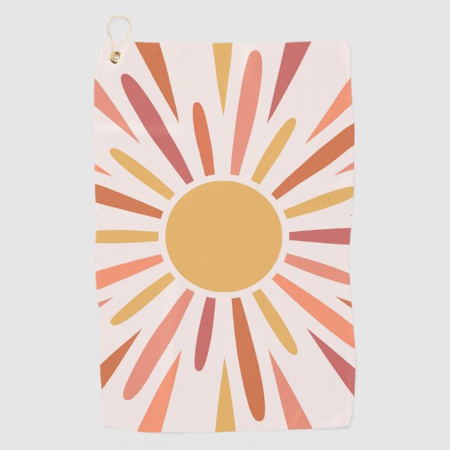 Colourful retro style sunshine design golf towel (Front)