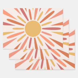 Colourful retro style sunshine design wrapping paper sheet