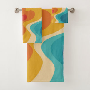 Colourful retro style swirl design bath towel set