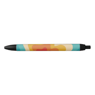 Colourful retro style swirl design black ink pen