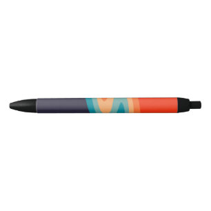 Colourful retro style swirl design black ink pen