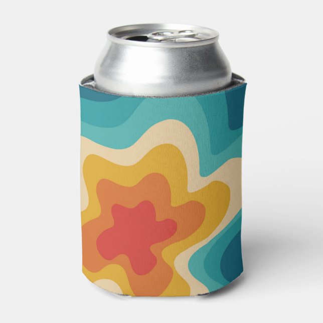 Colourful retro style swirl design can cooler (Can Front)