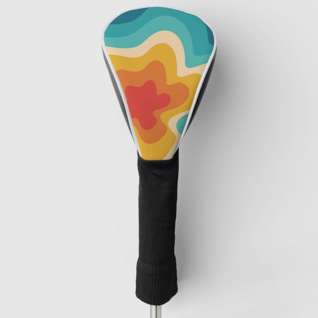 Colourful retro style swirl design golf head cover (Front)