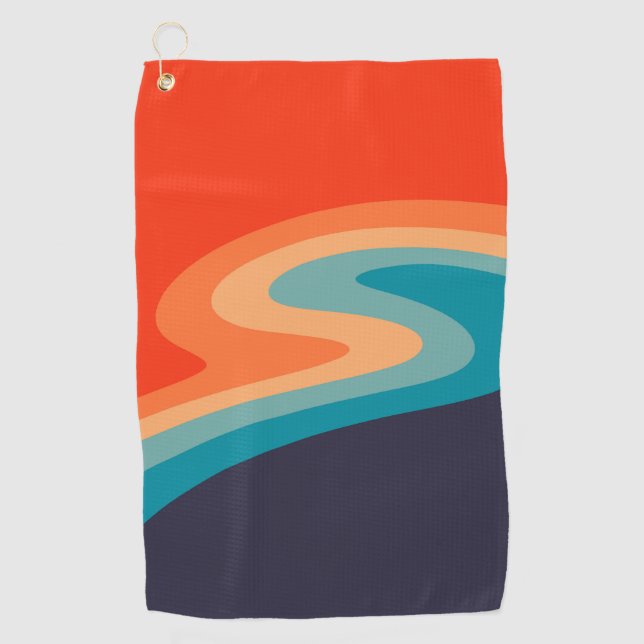 Colourful retro style swirl design golf towel (Front)