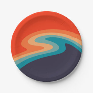 Colourful retro style swirl design paper plate