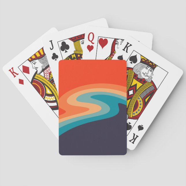 Colourful retro style swirl design playing cards (Back)