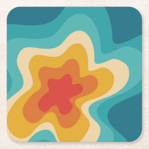 Colourful retro style swirl design square paper coaster
