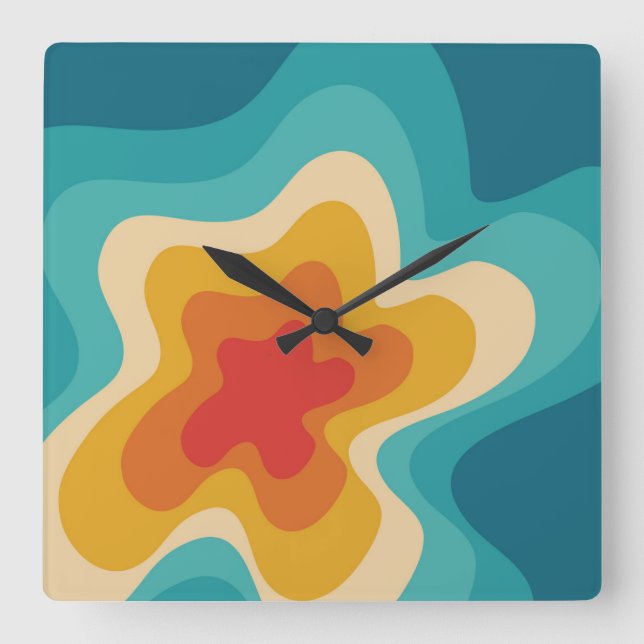 Colourful retro style swirl design  square wall clock (Front)