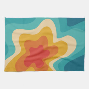 Colourful retro style swirl design tea towel