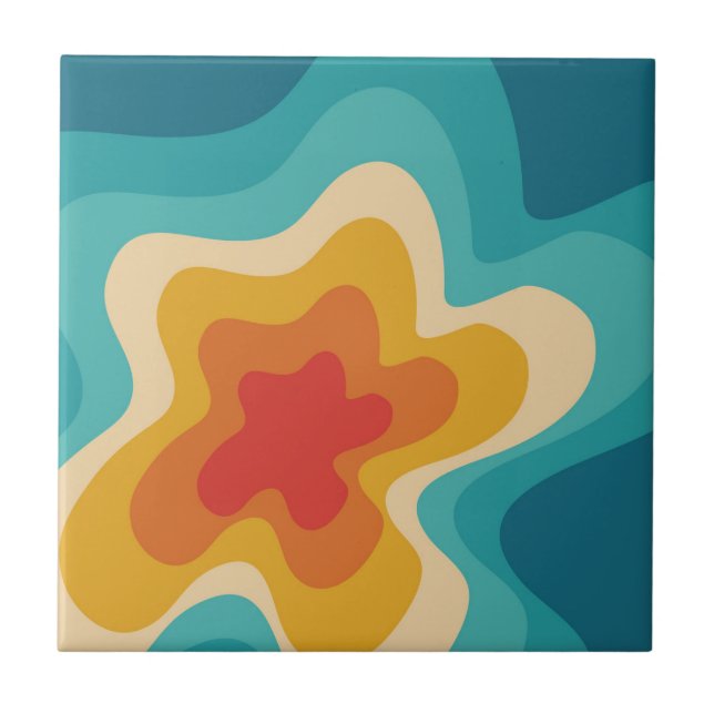 Colourful retro style swirl design tile (Front)